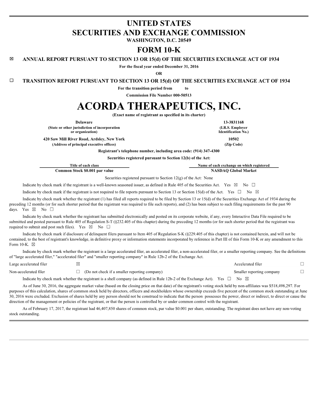 ACORDA THERAPEUTICS, INC. (Exact Name of Registrant As Specified in Its Charter)