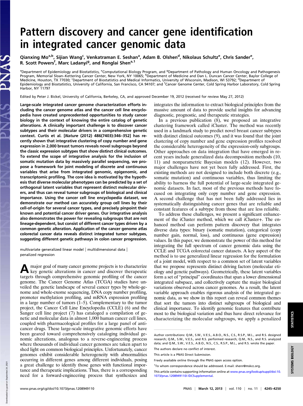 Pattern Discovery and Cancer Gene Identification in Integrated Cancer