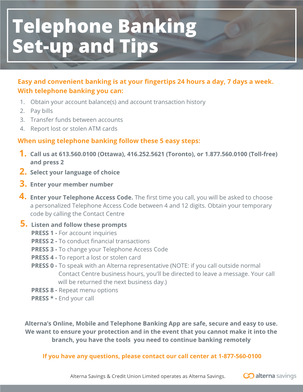 Telephone Banking Set-Up and Tips