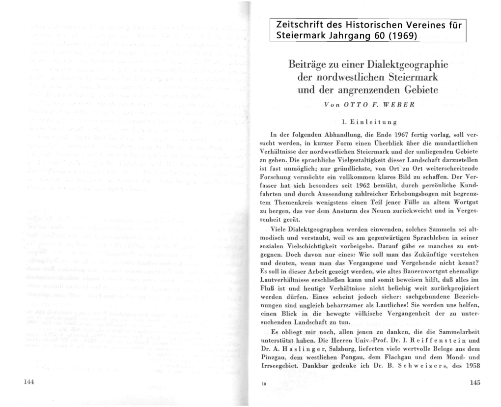 Beiträge Zu Einer Dialektgeographie Der Nordwestlichen Steiermark Und Der Angrenzenden Gebiete