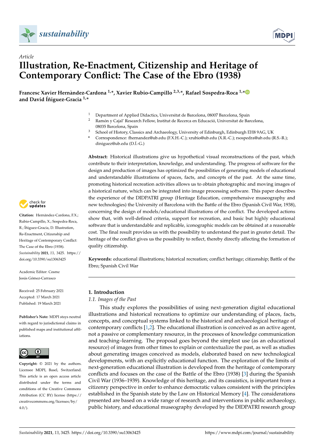 Illustration, Re-Enactment, Citizenship and Heritage of Contemporary Conﬂict: the Case of the Ebro (1938)