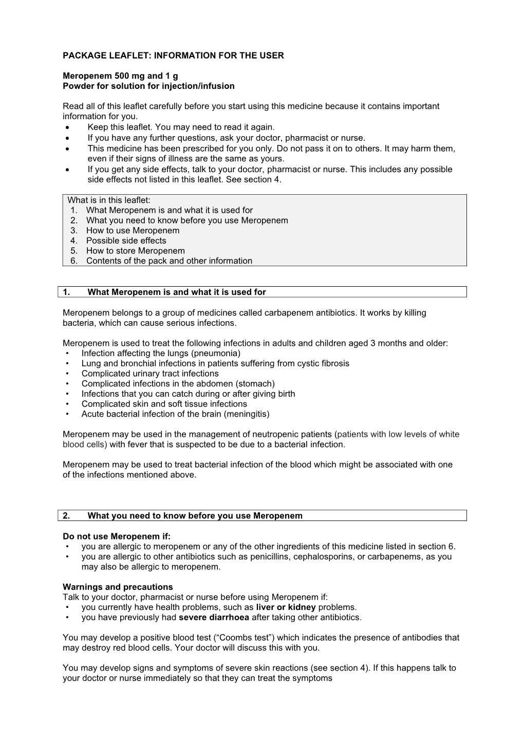 PACKAGE LEAFLET: INFORMATION for the USER Meropenem 500