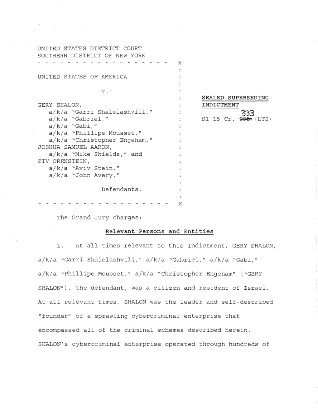 Download US V Shalon Et Al Indictment