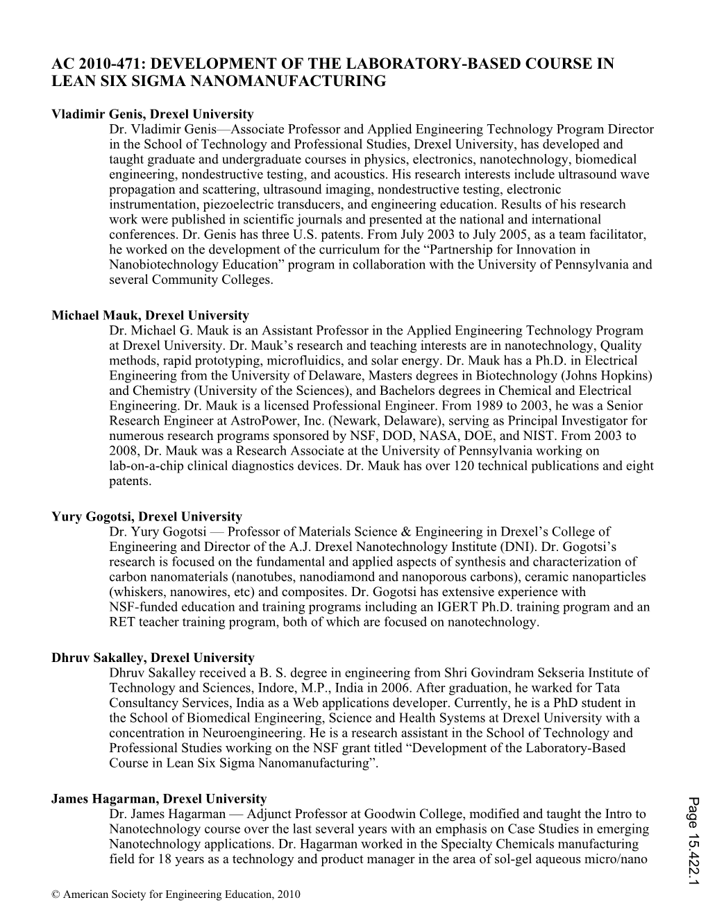 Development of the Laboratory Based Course in Lean Six Sigma