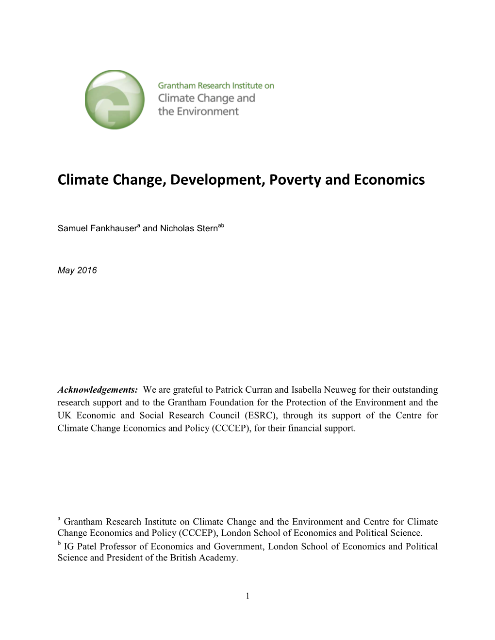 Climate Change, Development, Poverty and Economics