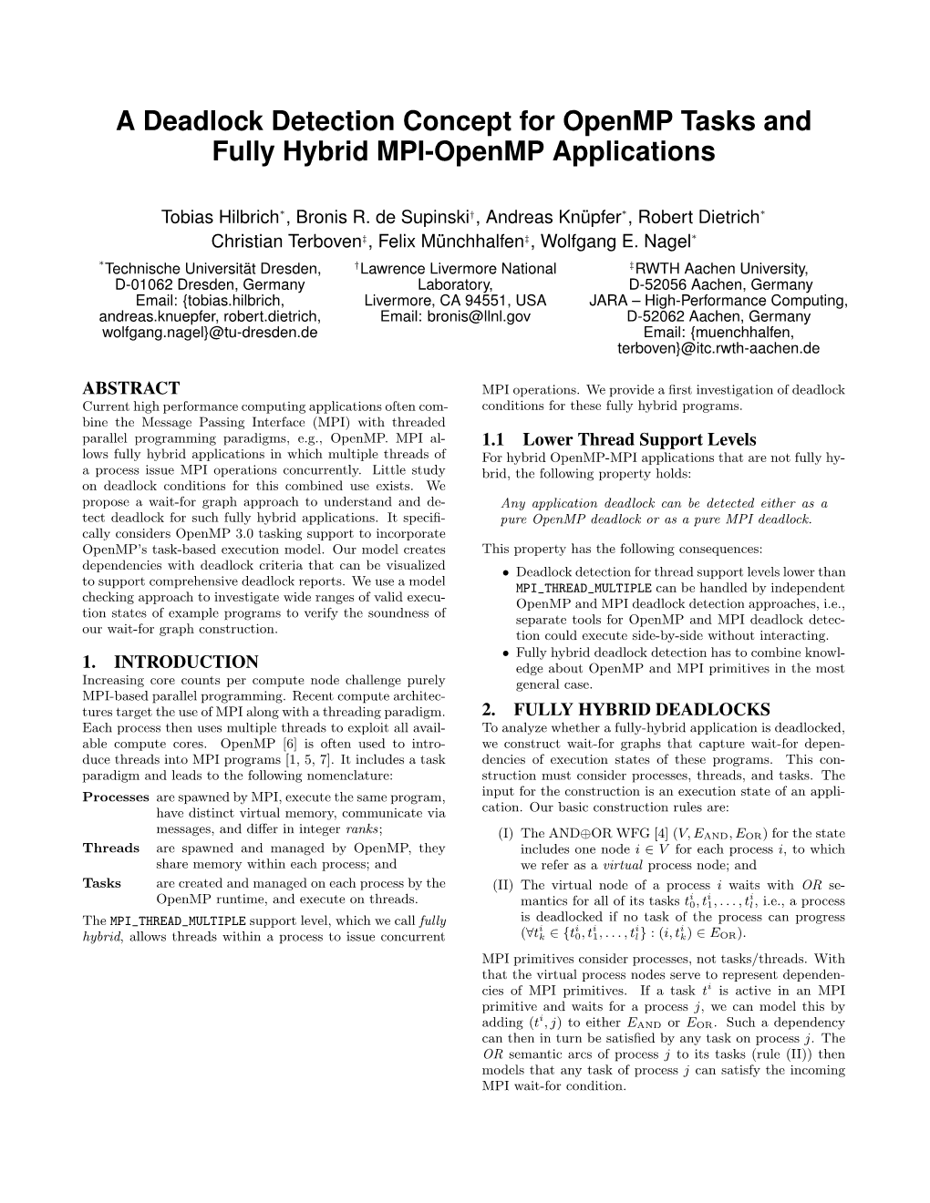 A Deadlock Detection Concept for Openmp Tasks and Fully Hybrid MPI-Openmp Applications