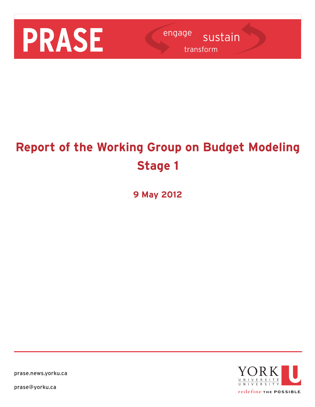 Report of the Working Group on Budget Modeling Stage 1
