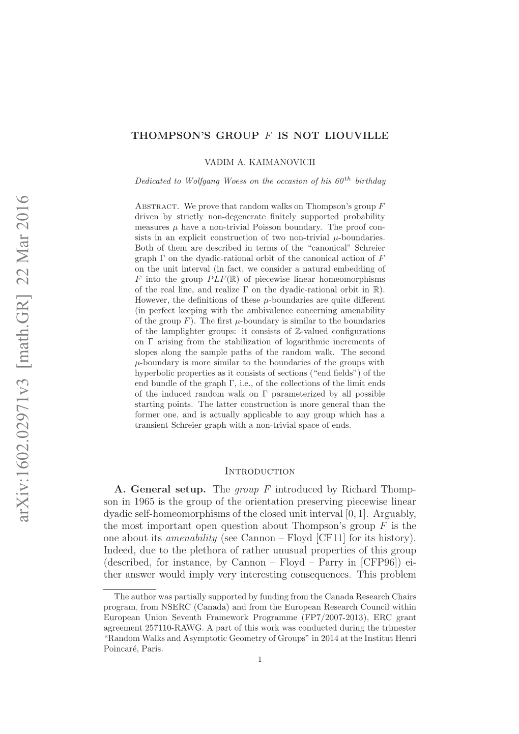 Thompson's Group $ F $ Is Not Liouville