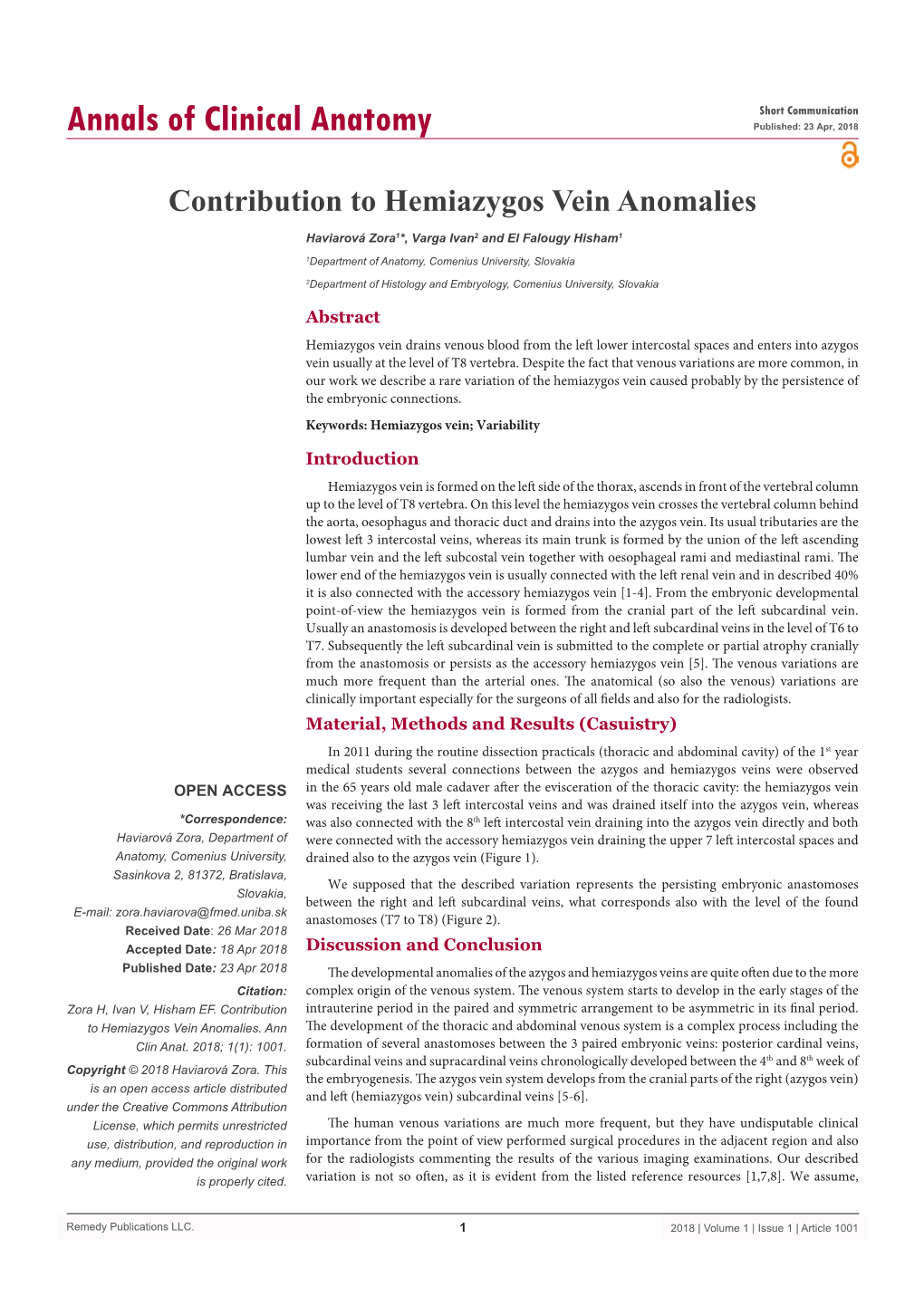 Contribution to Hemiazygos Vein Anomalies