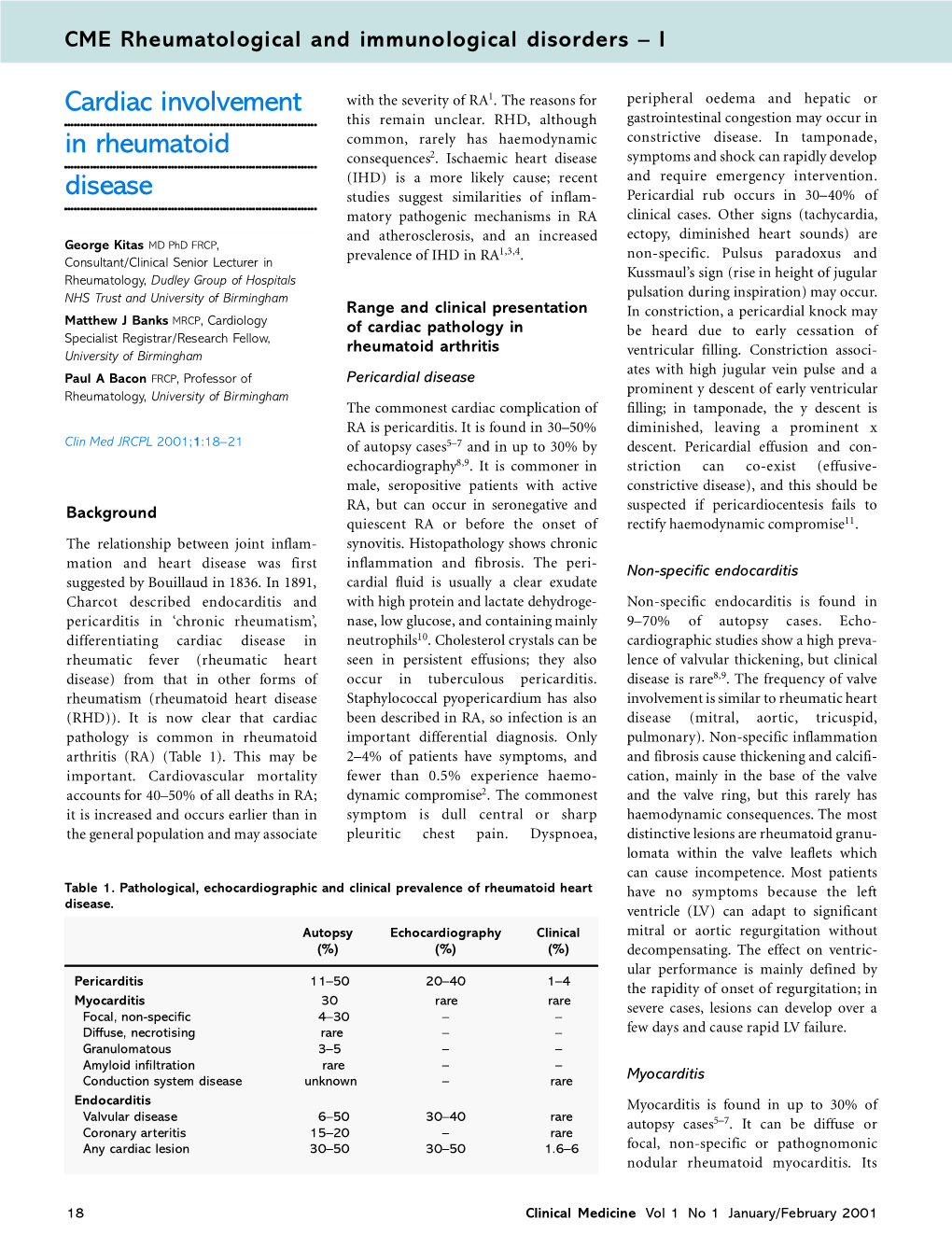 Cardiac Involvement in Rheumatoid Disease