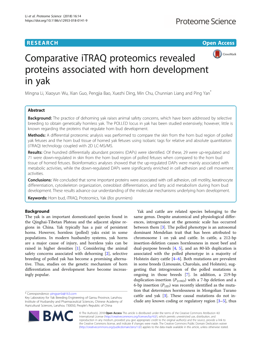 Comparative Itraq Proteomics Revealed Proteins Associated With