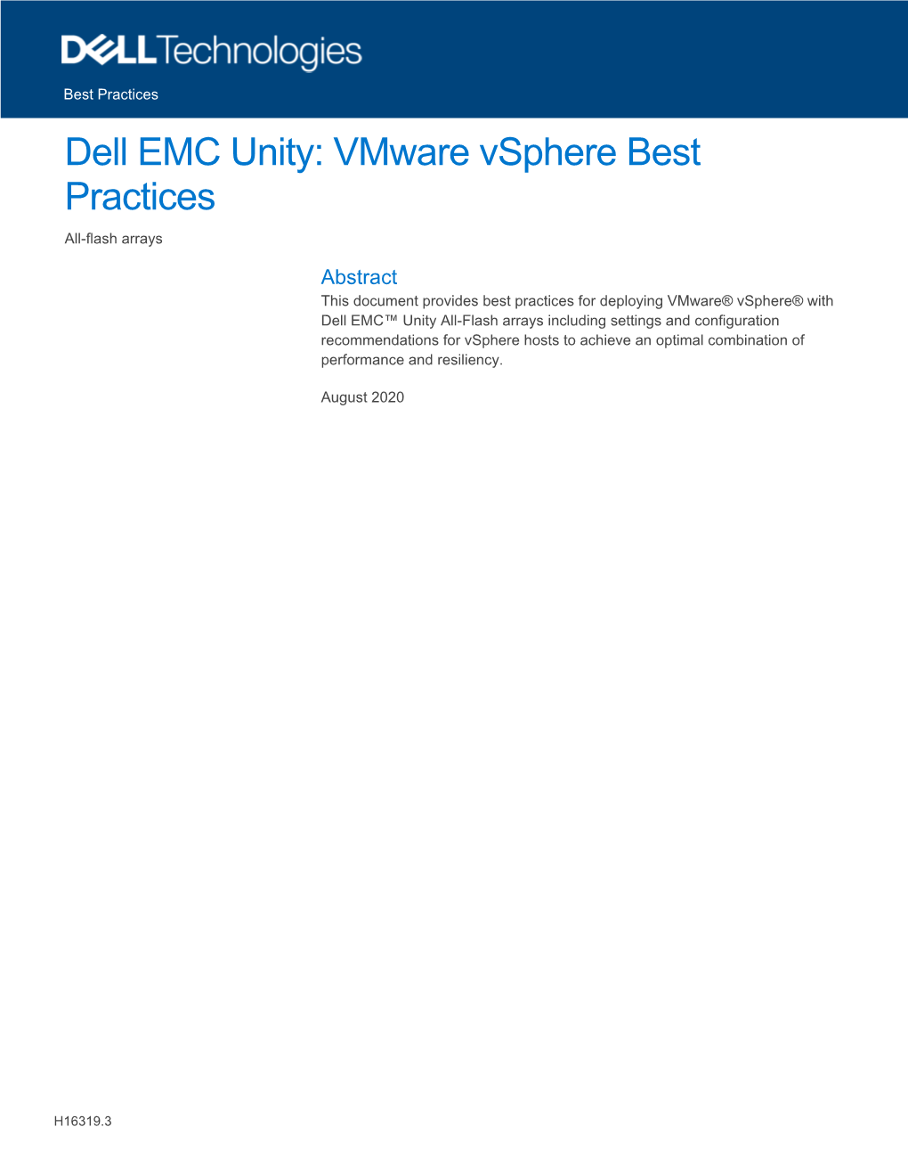 Dell EMC Unity: Vmware Vsphere Best Practices All-Flash Arrays