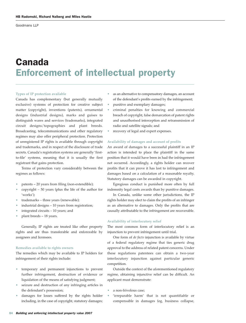Canada Enforcement of Intellectual Property