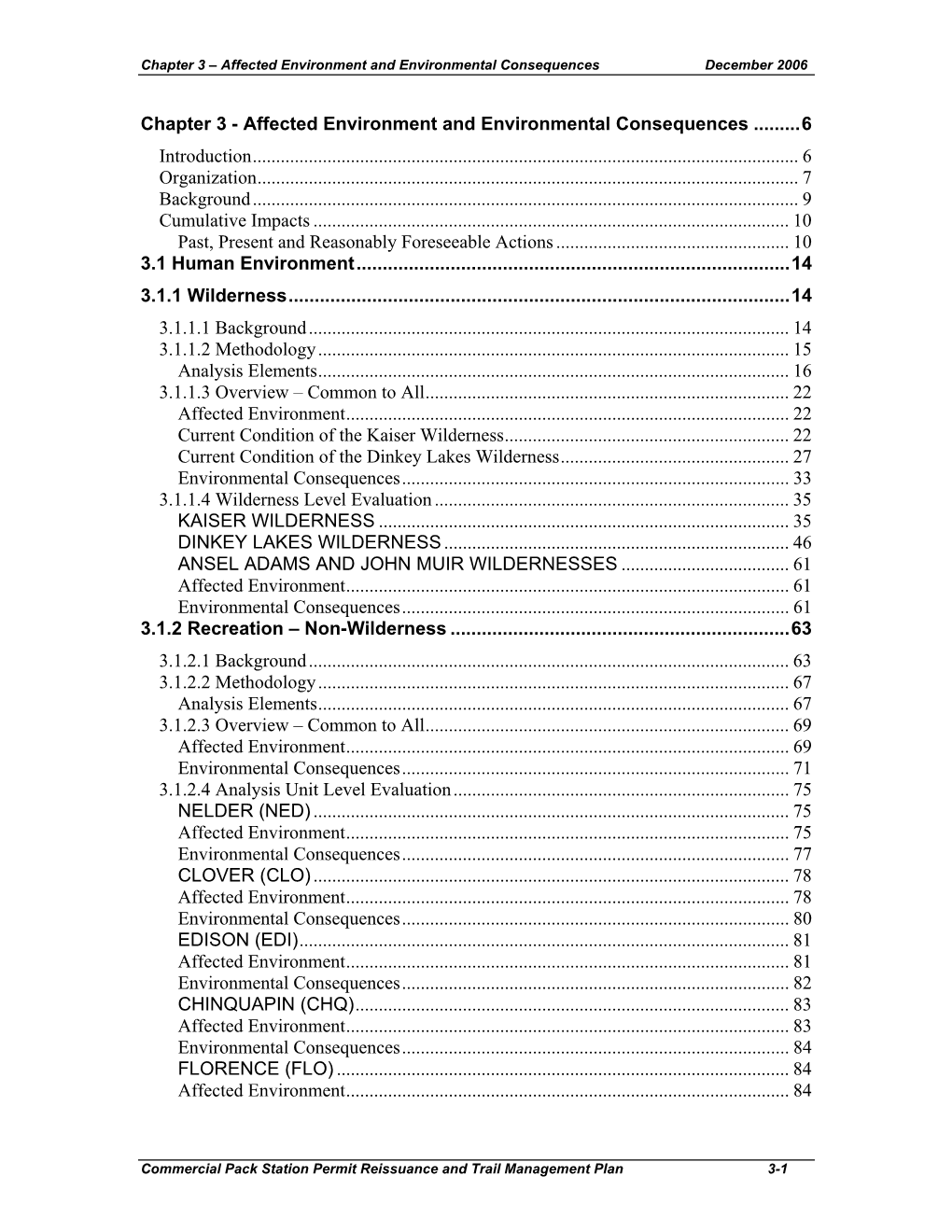 Chapter 3 – Affected Environment and Environmental Consequences December 2006