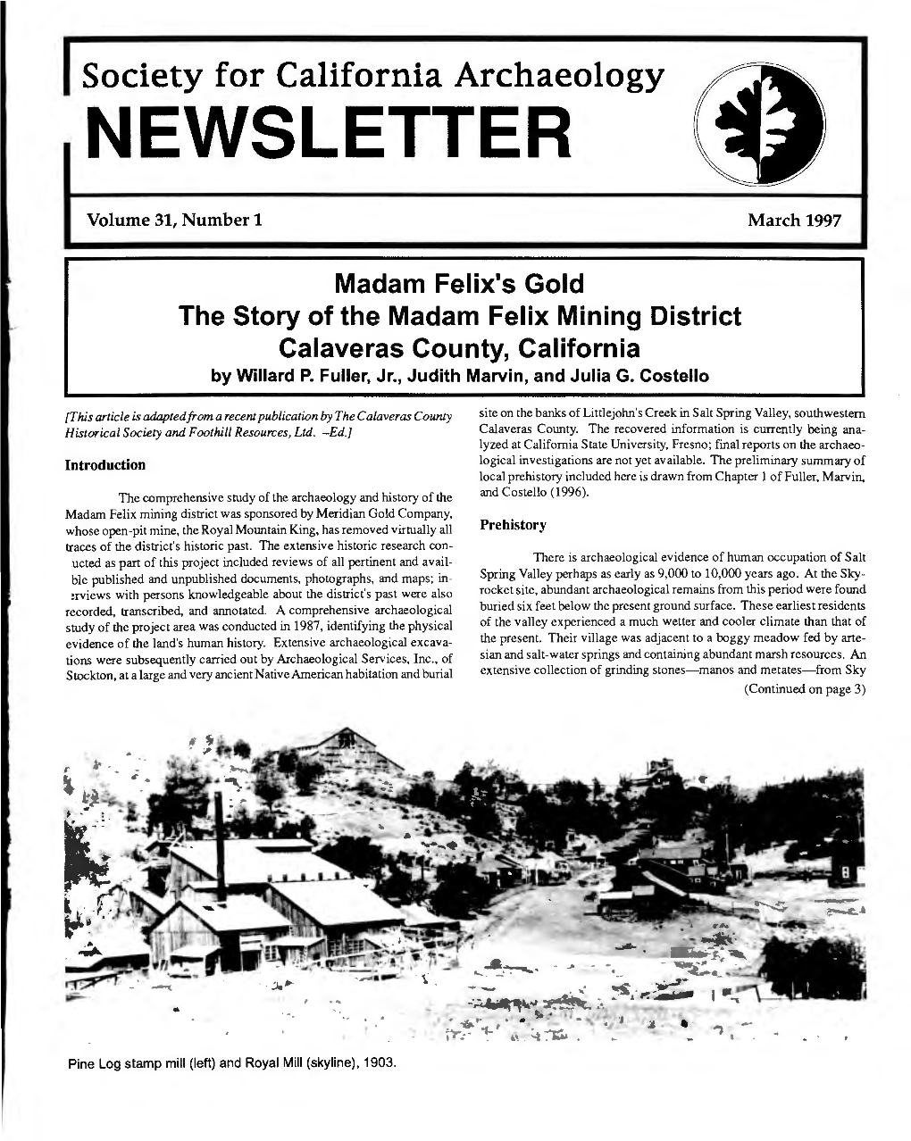 Society for California Archaeology NEWSLETTER