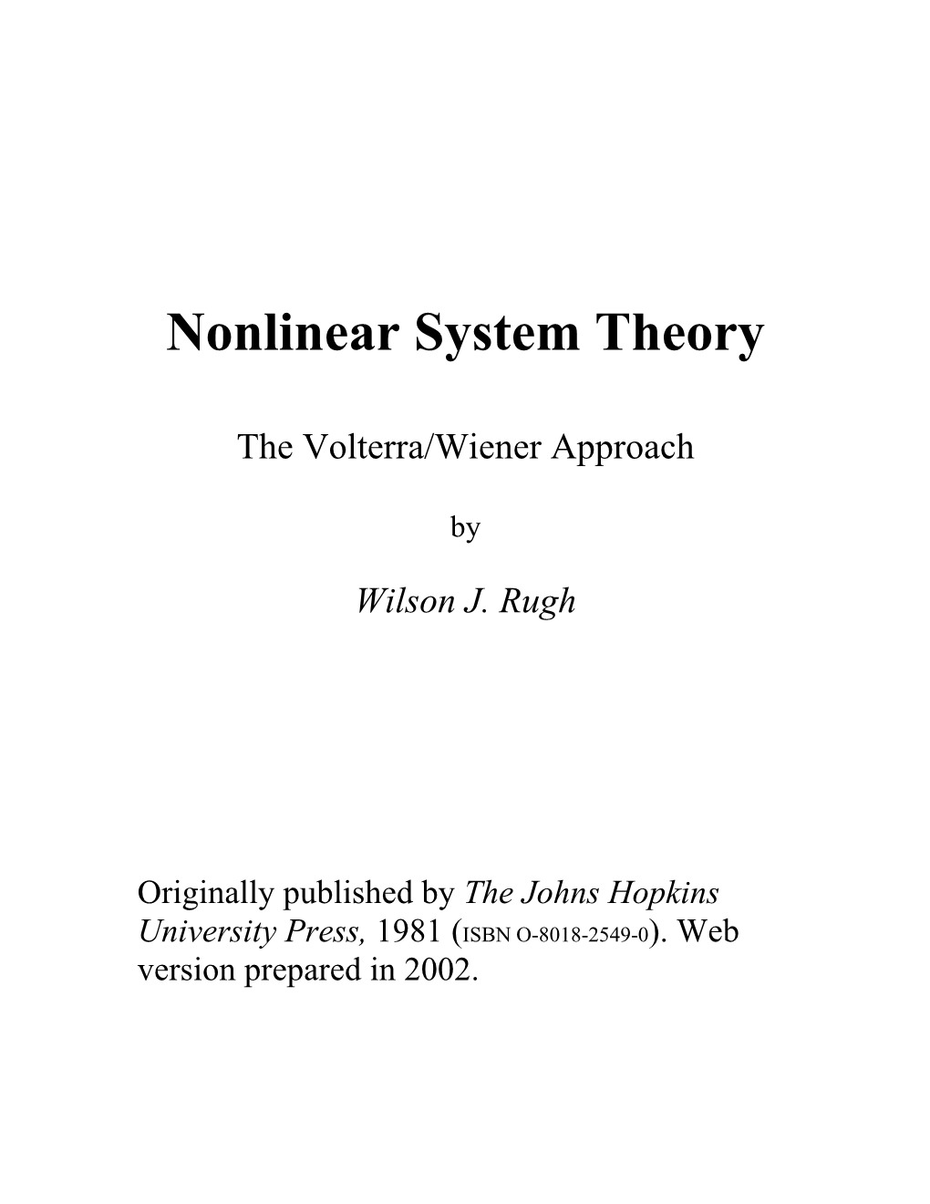 Nonlinear System Theory