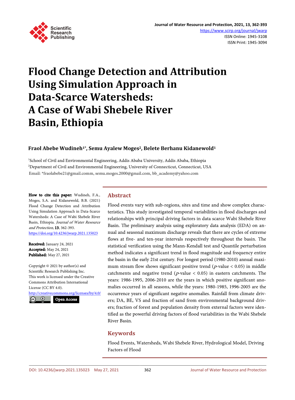 Flood Change Detection and Attributionusing Simulation