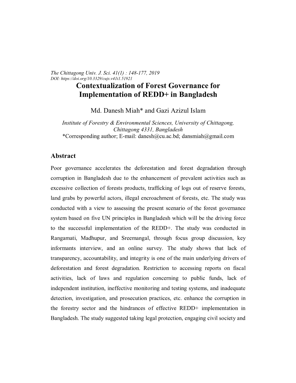 Contextualization of Forest Governance for Implementation of REDD+ in Bangladesh