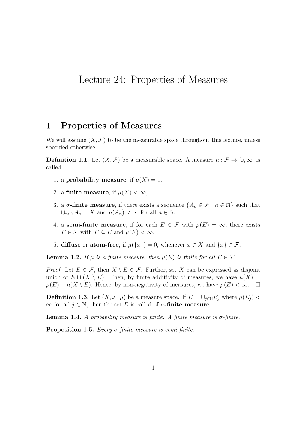 Lecture 24: Properties of Measures