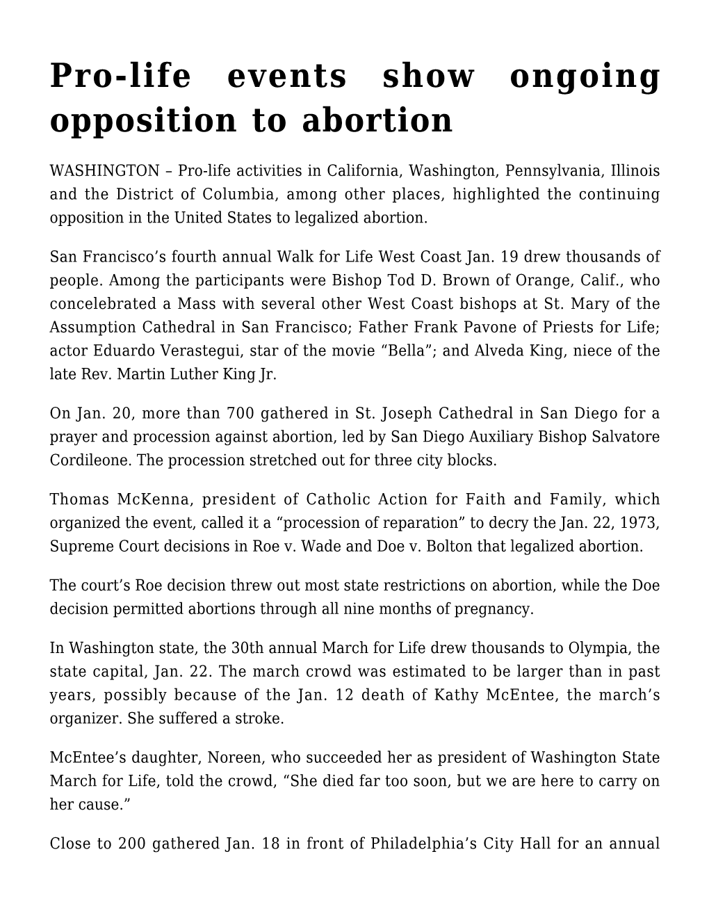 Pro-Life Events Show Ongoing Opposition to Abortion