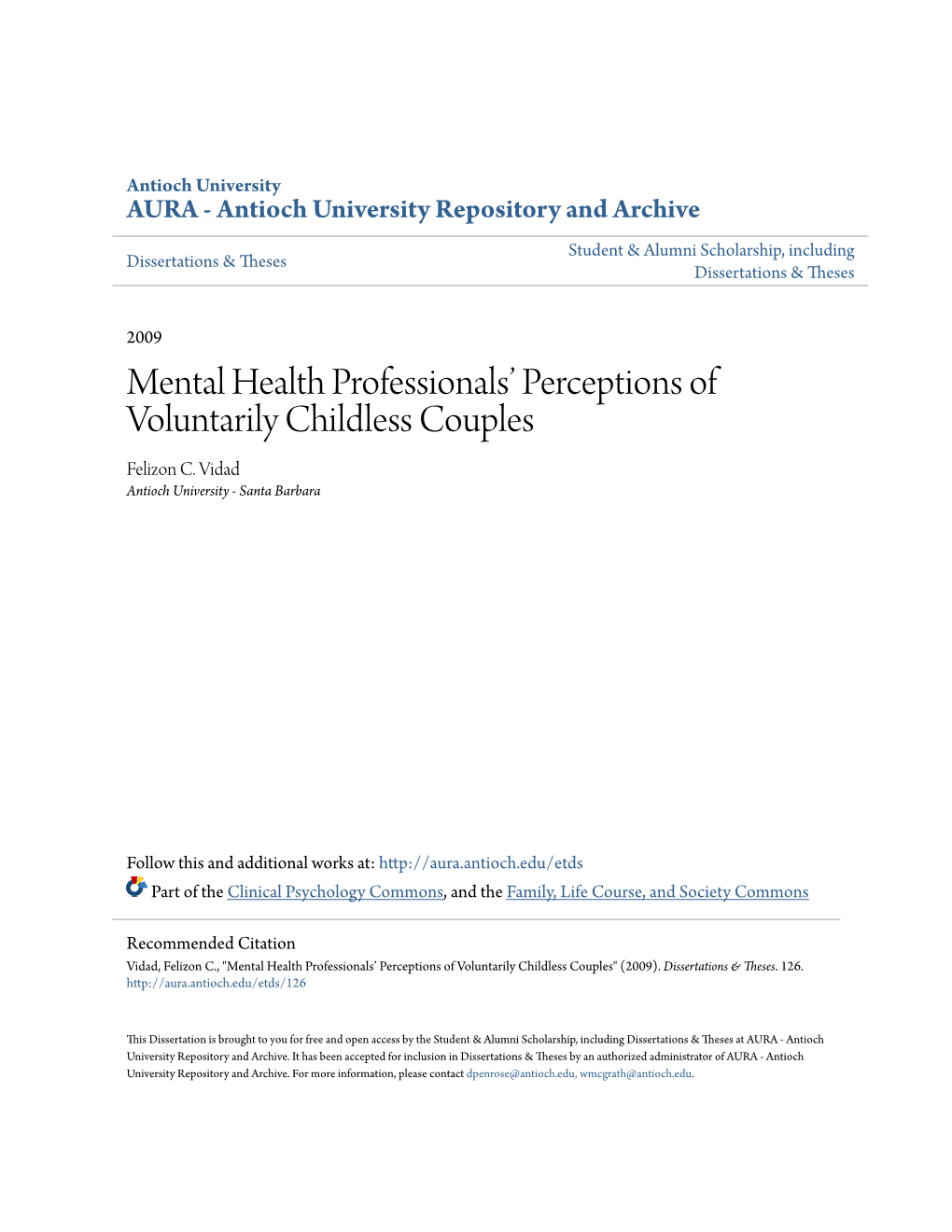 Mental Health Professionals' Perceptions of Voluntarily Childless