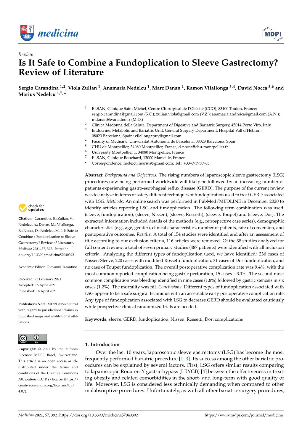 Is It Safe to Combine a Fundoplication to Sleeve Gastrectomy? Review of Literature