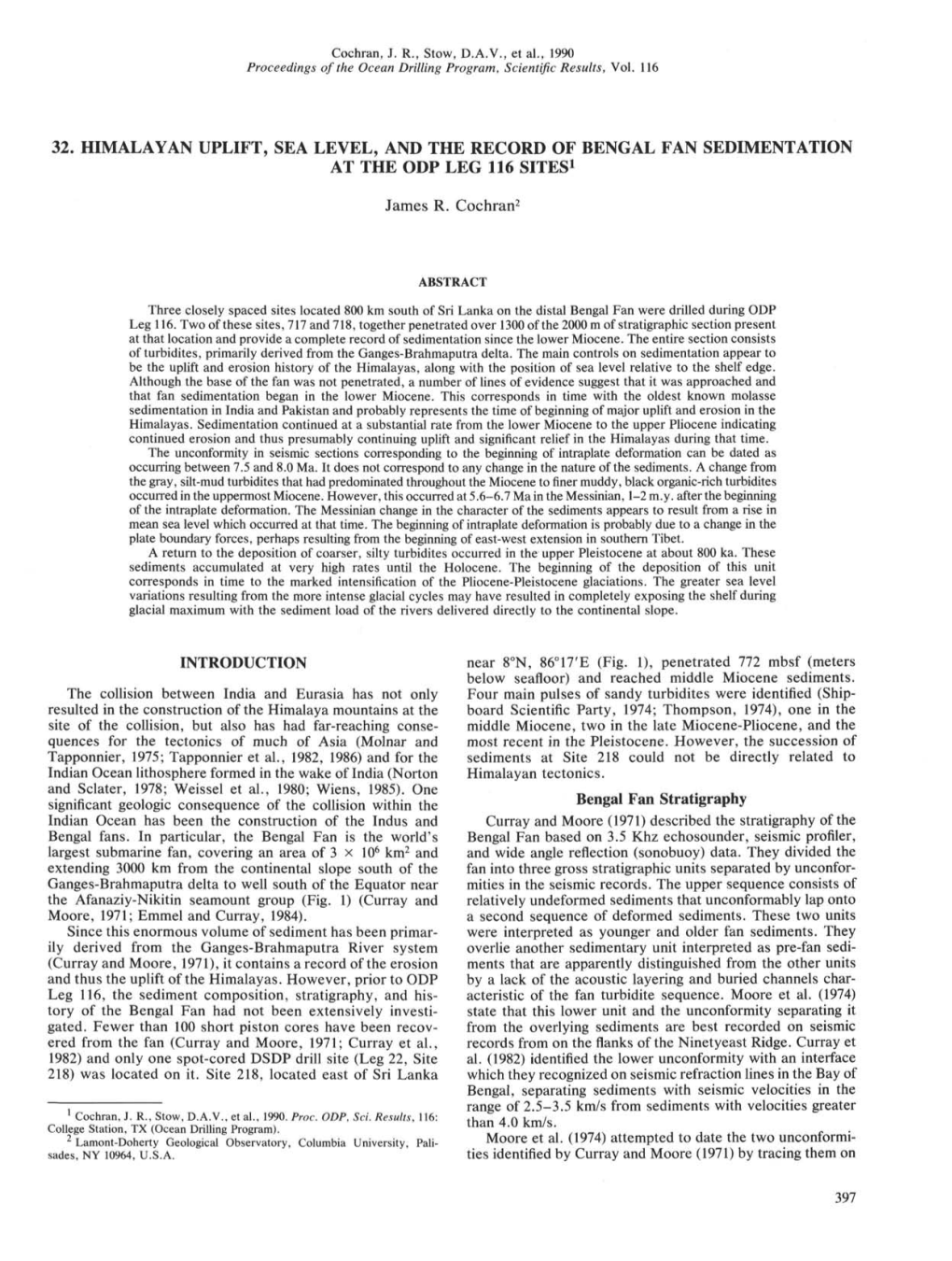 32. Himalayan Uplift, Sea Level, and the Record of Bengal Fan Sedimentation at the Odp Leg 116 Sites1