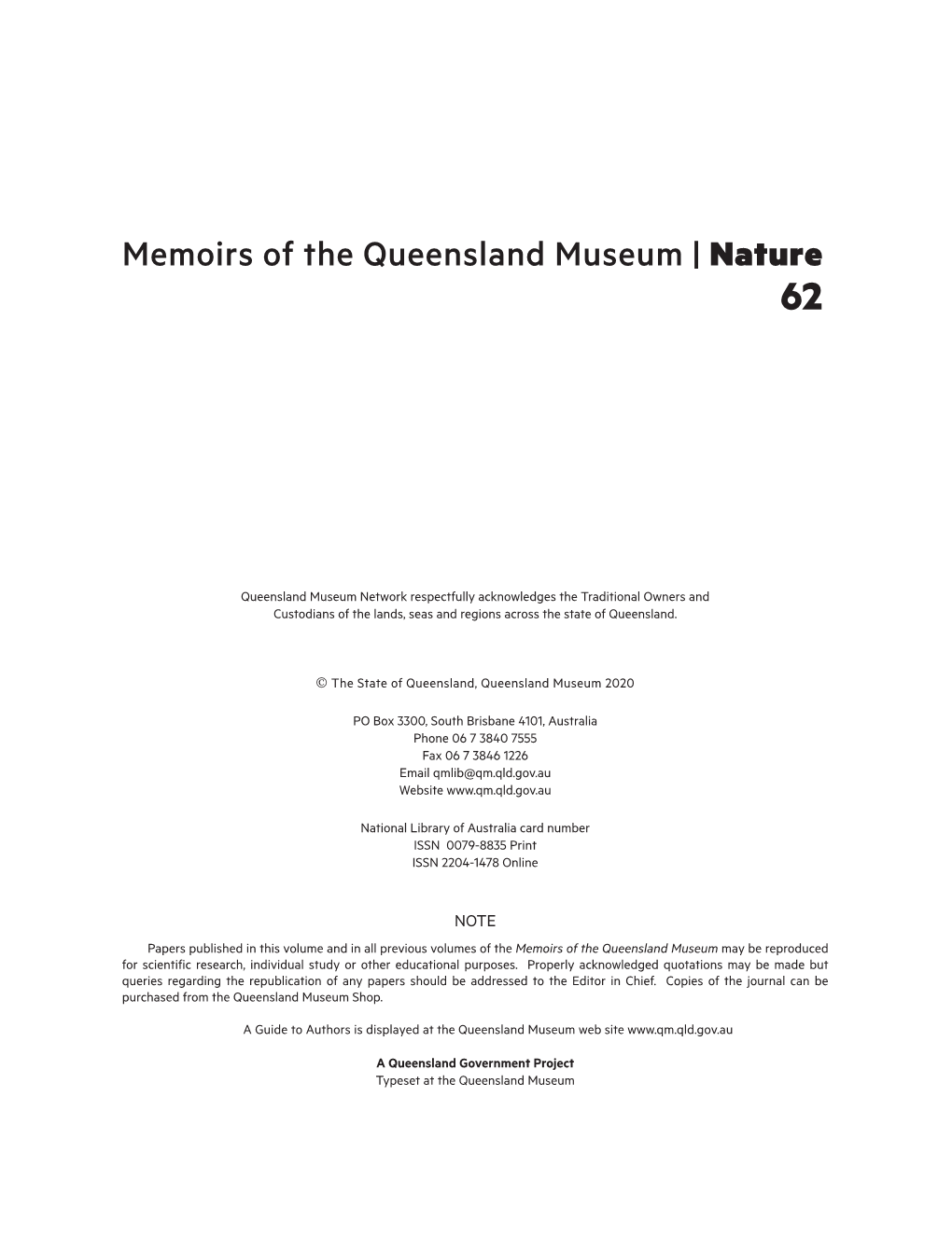 Memoirs of the Queensland Museum | Nature 62