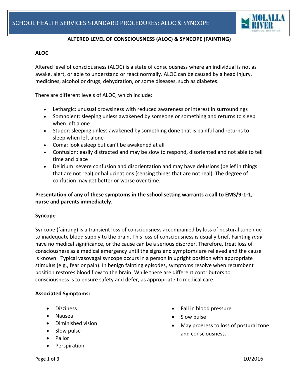 Altered Level of Consciousness (Aloc) & Syncope