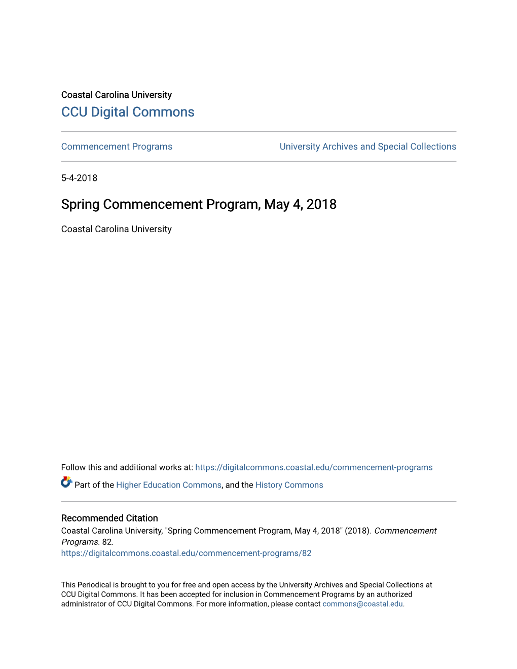 Spring Commencement Program, May 4, 2018