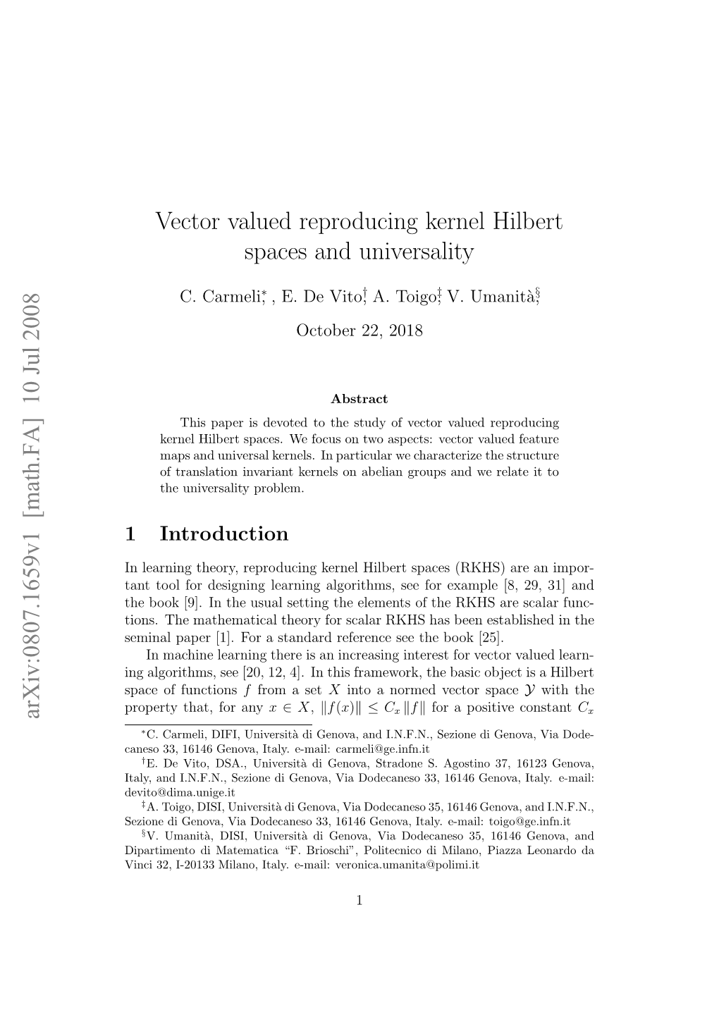 Vector Valued Reproducing Kernel Hilbert Spaces and Universality