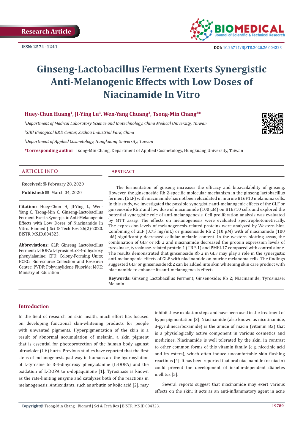 Ginseng-Lactobacillus Ferment Exerts Synergistic Anti-Melanogenic Effects with Low Doses of Niacinamide in Vitro