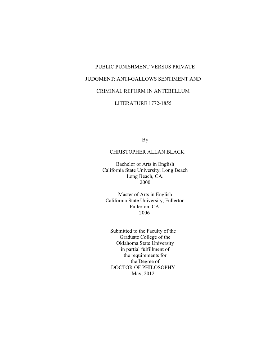 Anti-Gallows Sentiment and Criminal Reform in Antebellum Literature 1772- 1855