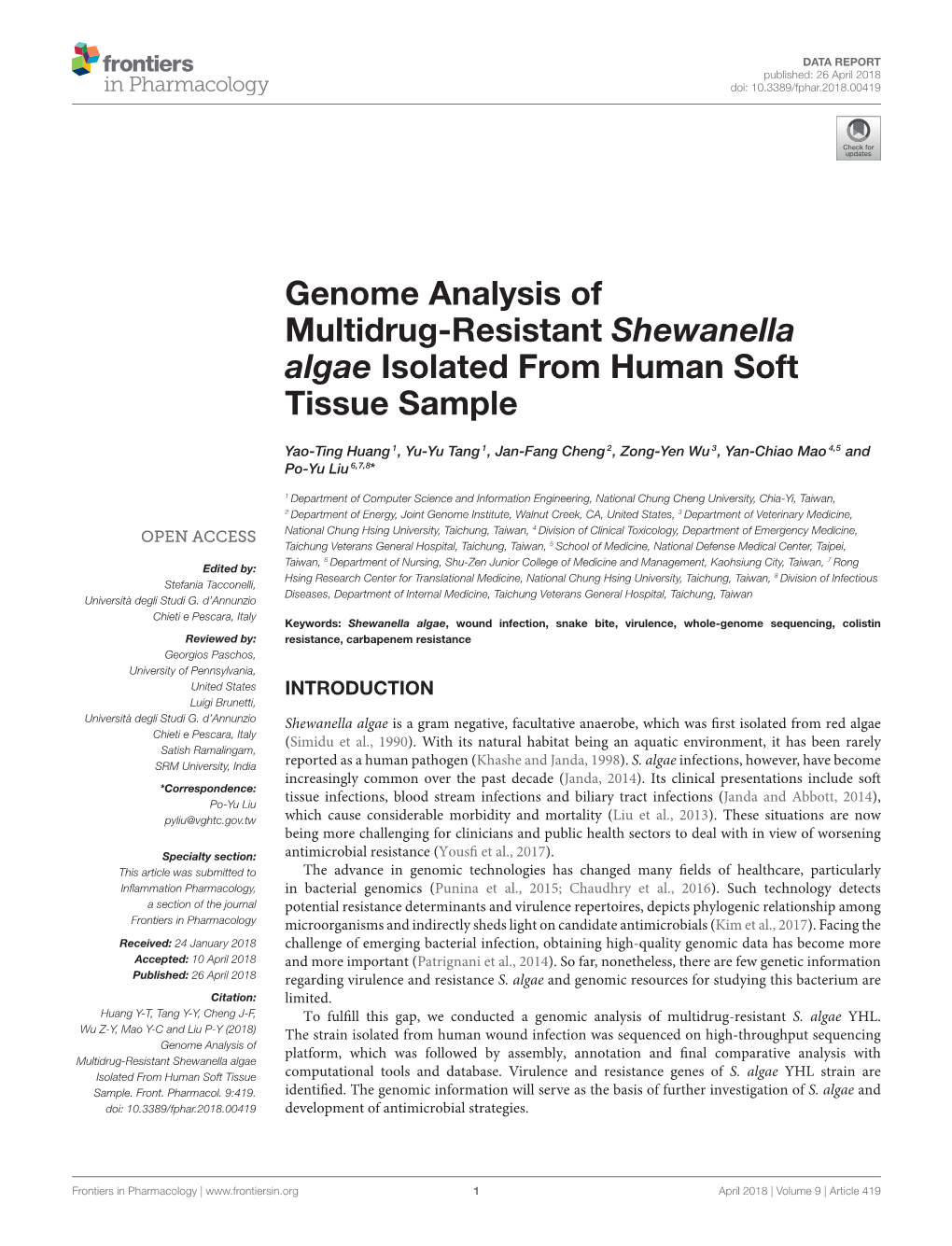 Genome Analysis of Multidrug-Resistant Shewanella Algae Isolated from Human Soft Tissue Sample