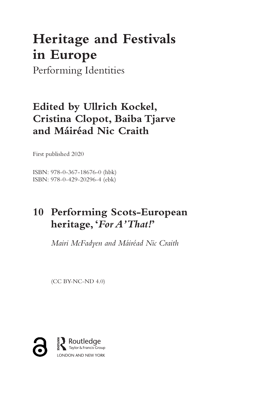 Heritage and Festivals in Europe Performing Identities