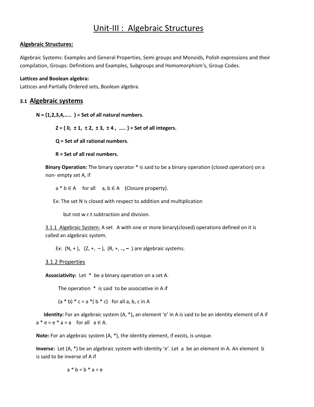 Unit-III : Algebraic Structures