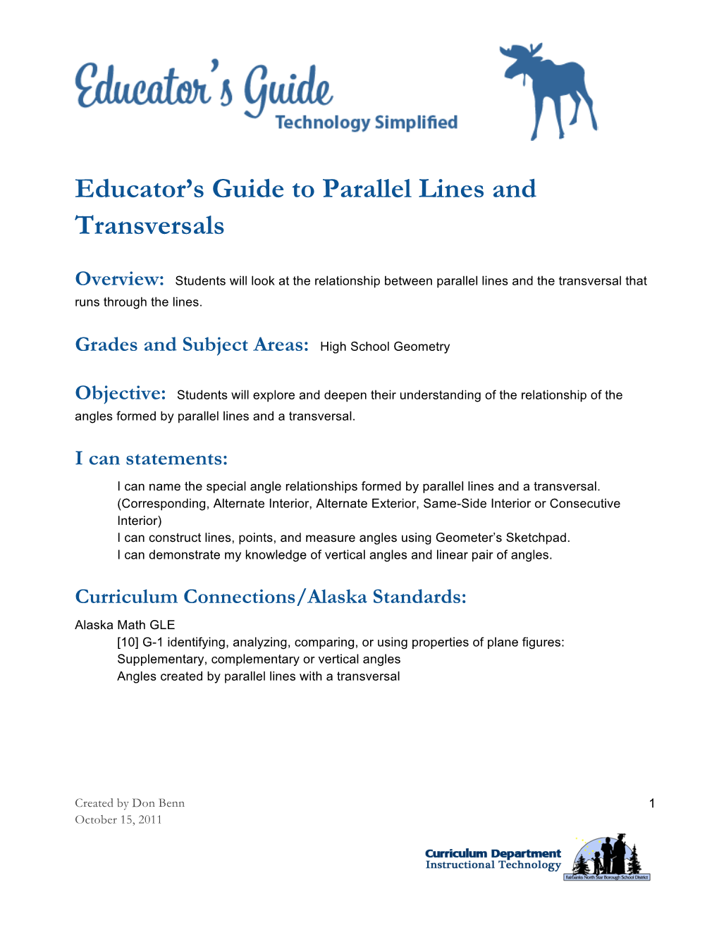 Complete Educator's Guide to Parallel Lines and Transversals