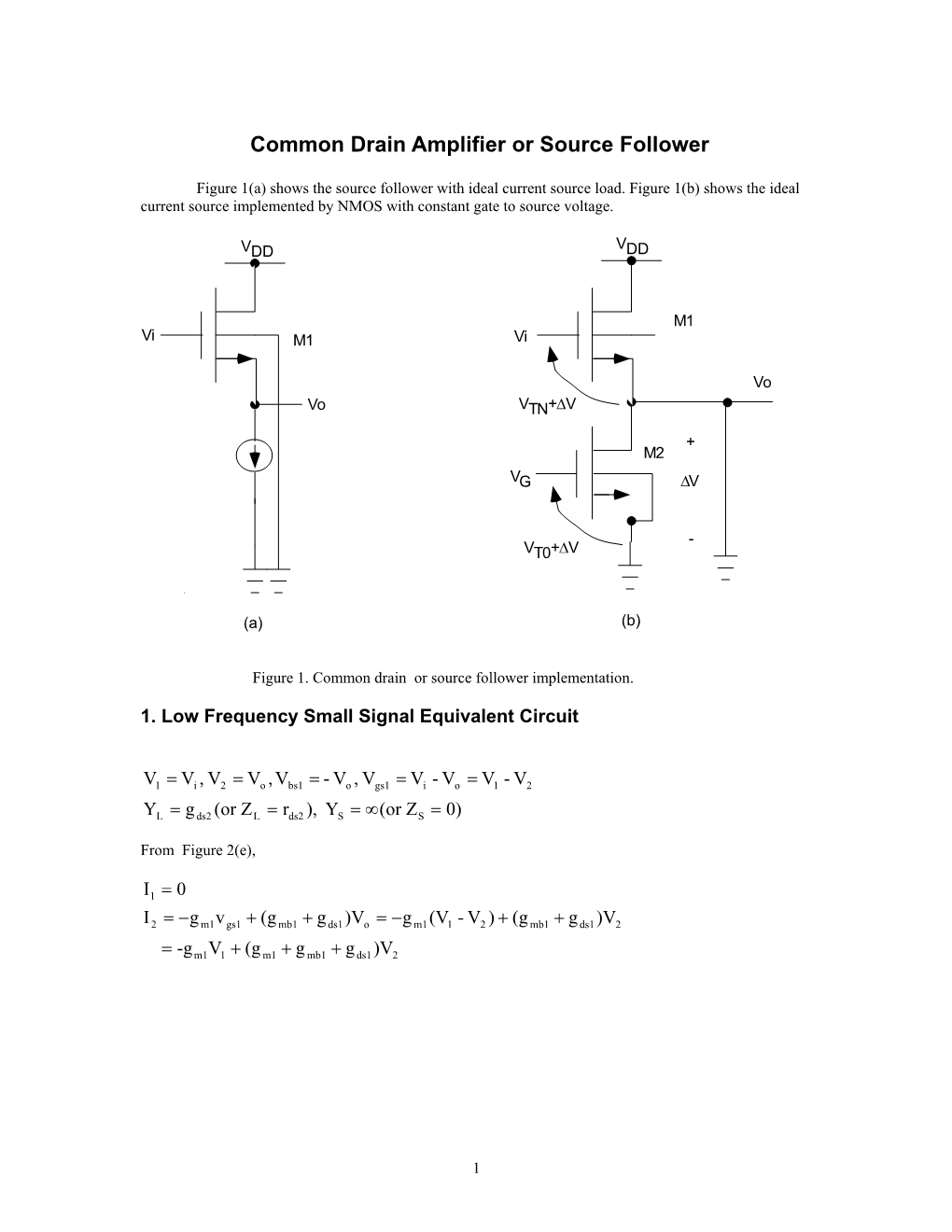 Common Drain Amplifier Or Source Follower