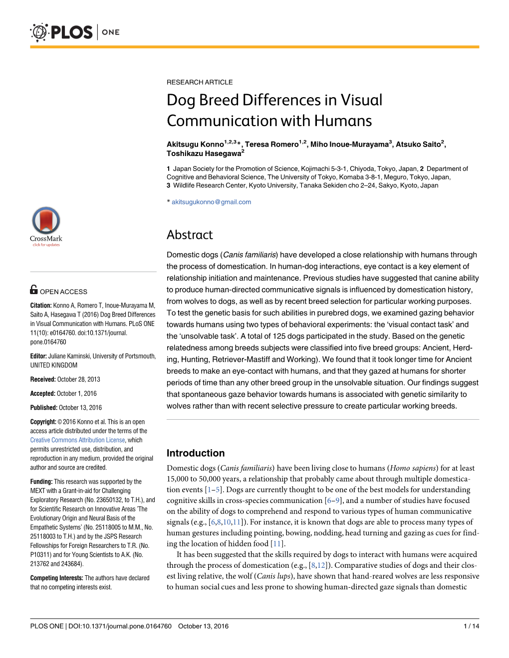 Dog Breed Differences in Visual Communication with Humans