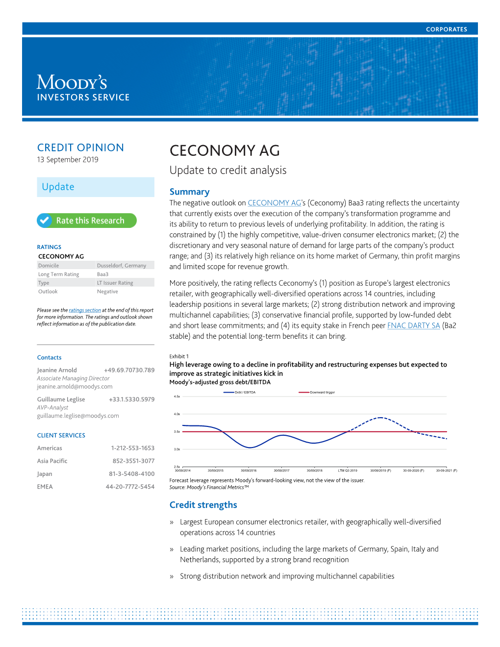 CECONOMY AG 13 September 2019 Update to Credit Analysis