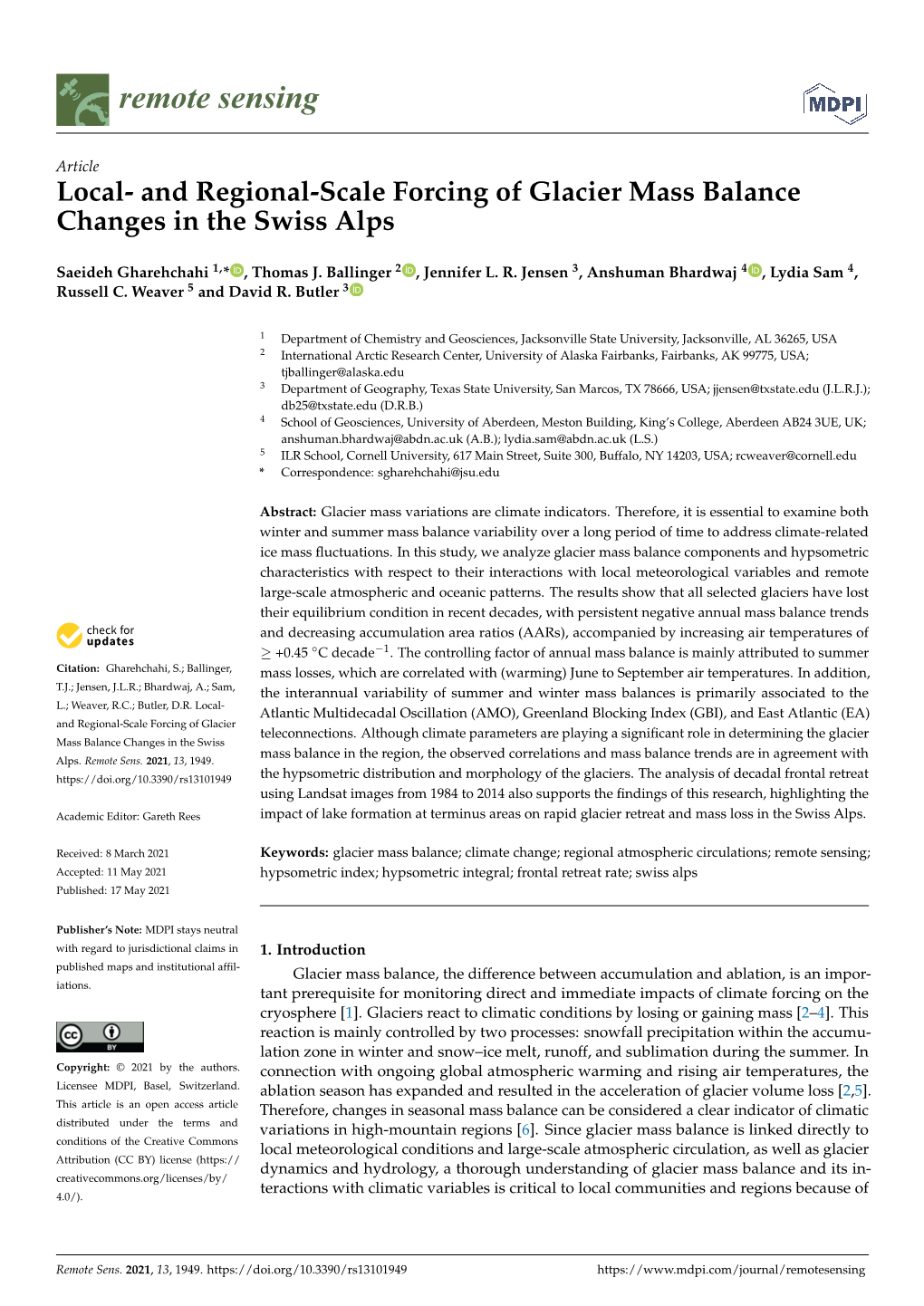 And Regional-Scale Forcing of Glacier Mass Balance Changes in the Swiss Alps