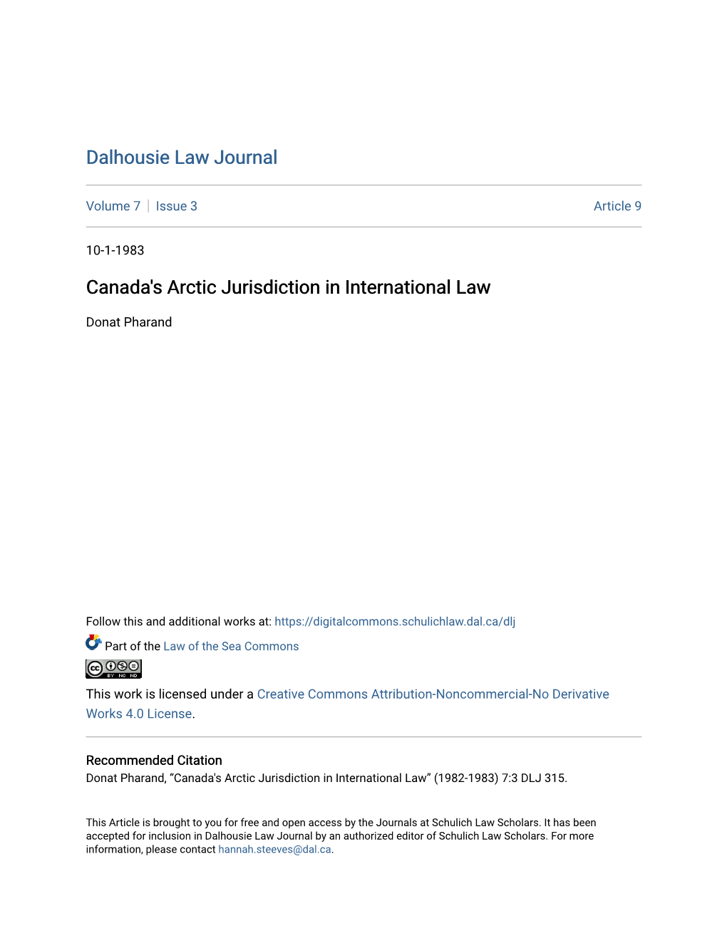 Canada's Arctic Jurisdiction in International Law