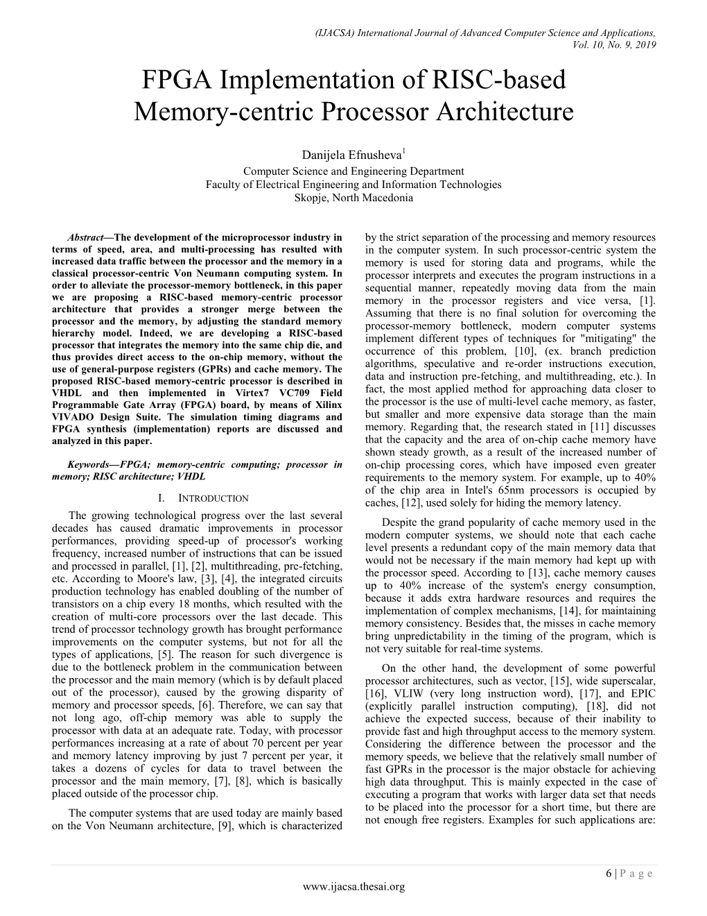 FPGA Implementation of RISC-Based Memory-Centric Processor Architecture