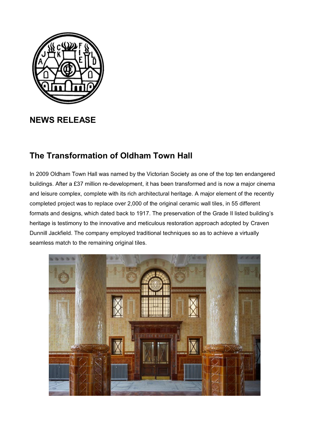 NEWS RELEASE the Transformation of Oldham Town Hall