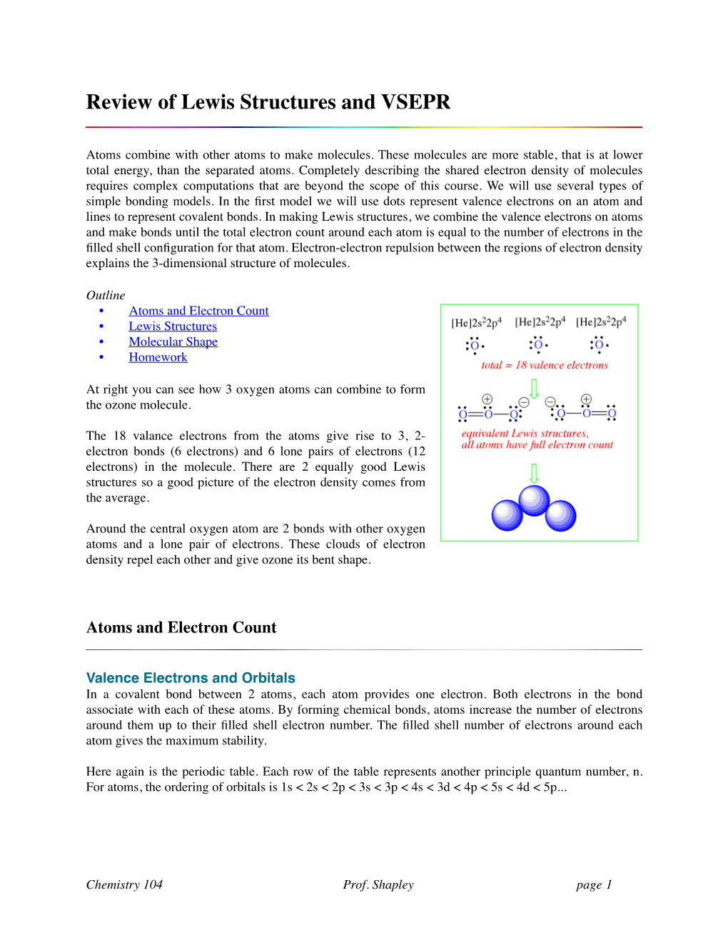 Review of Lewis Structures and VSEPR