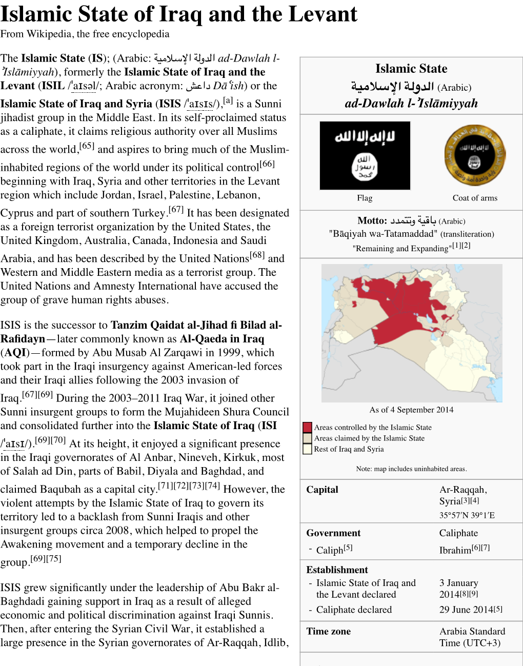 Islamic State of Iraq and the Levant from Wikipedia, the Free Encyclopedia