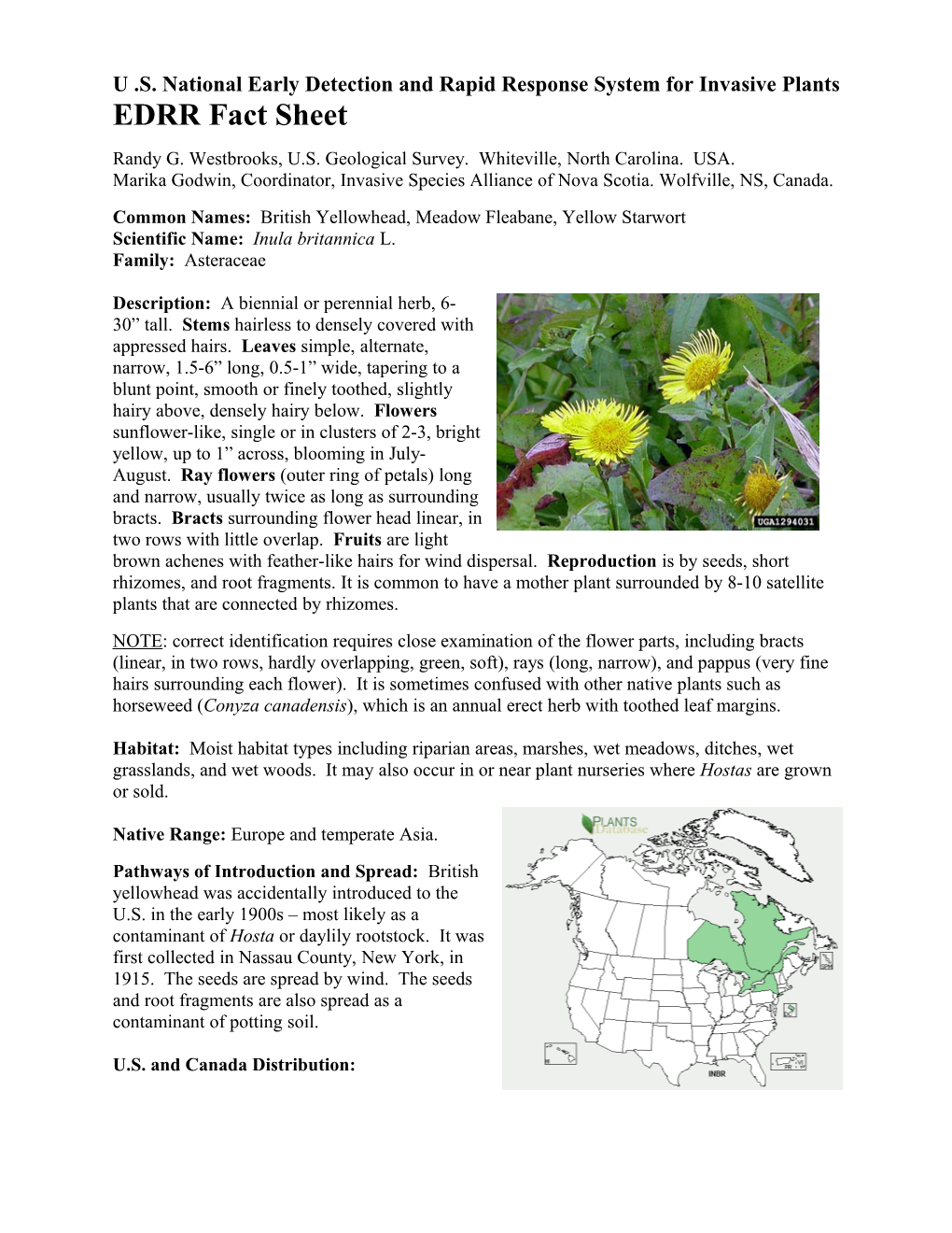 U .S. National Early Detection and Rapid Response System for Invasive Plants EDRR Fact Sheet