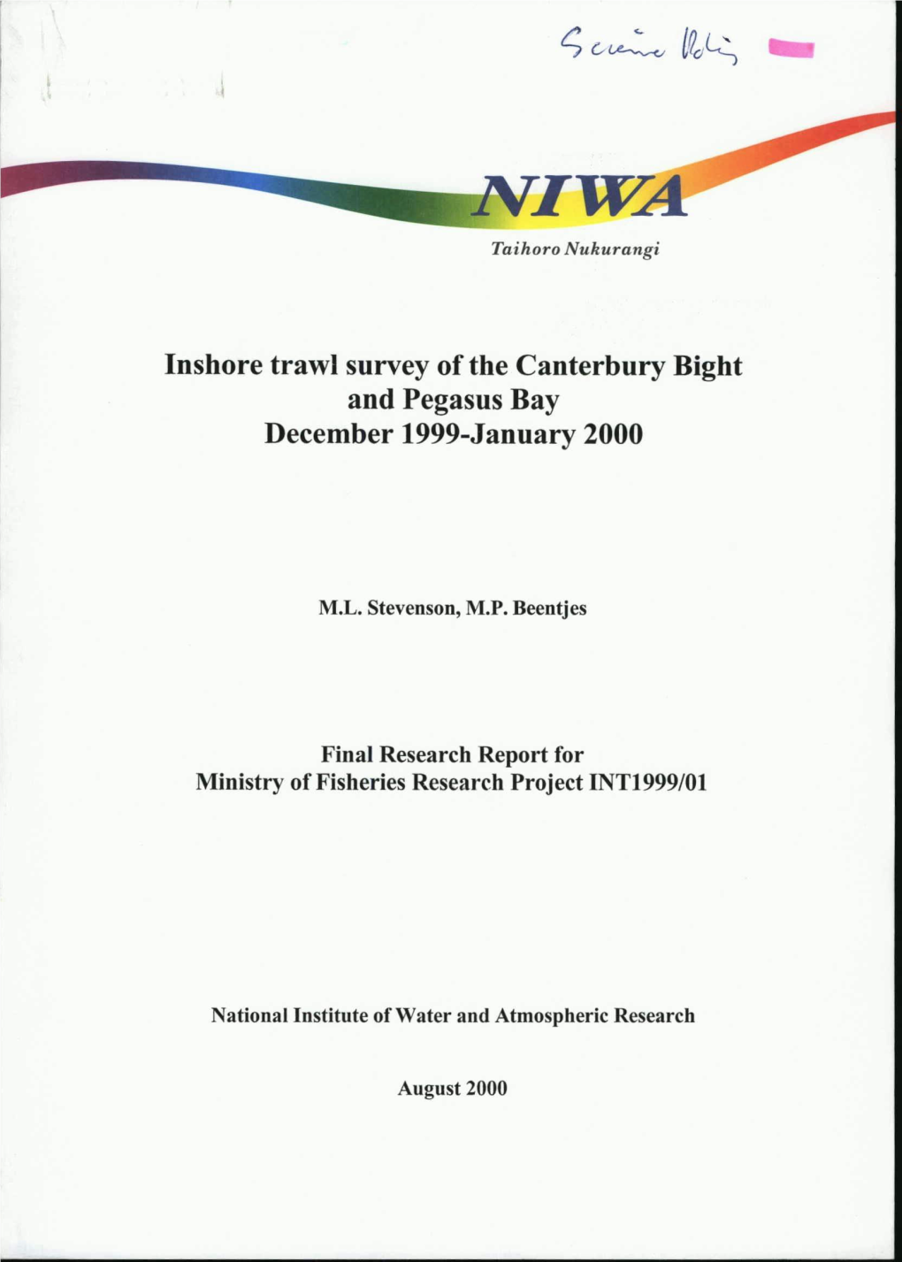 Inshore Trawl Survey of the Canterbury Bight and Pegasus Bay December 1999-January 2000