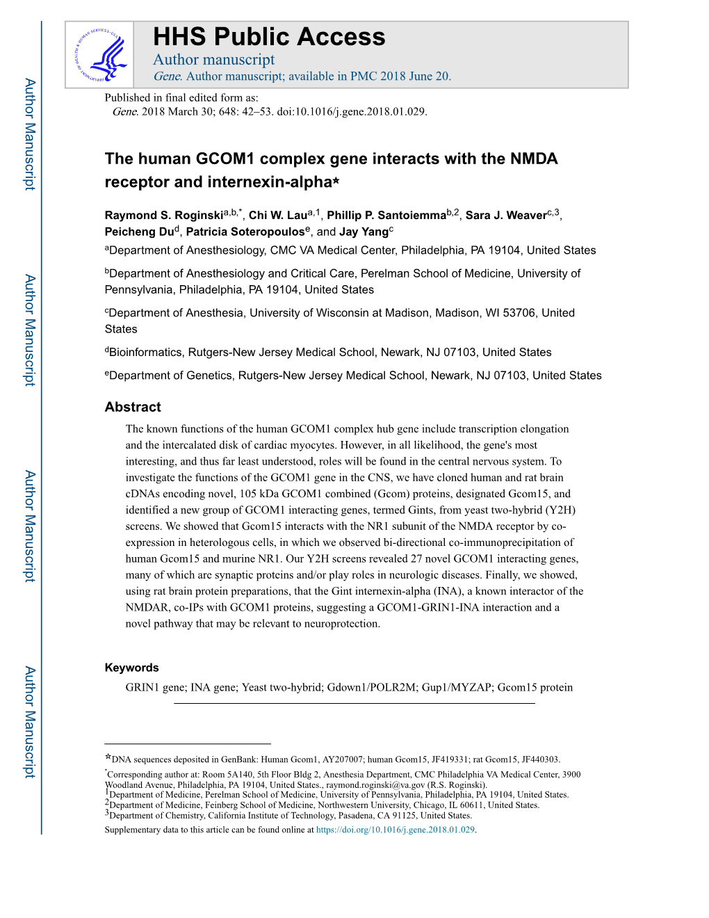 The Human GCOM1 Complex Gene Interacts with the NMDA Receptor and Internexin-Alpha☆