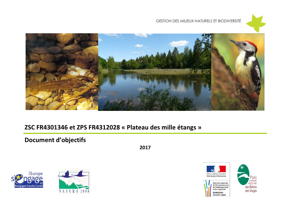 ZSC FR4301346 Et ZPS FR4312028 « Plateau Des Mille Étangs » Document D'objectifs